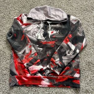 Attack on titans Anime Graphic Hoodie with Red and Gray Accents